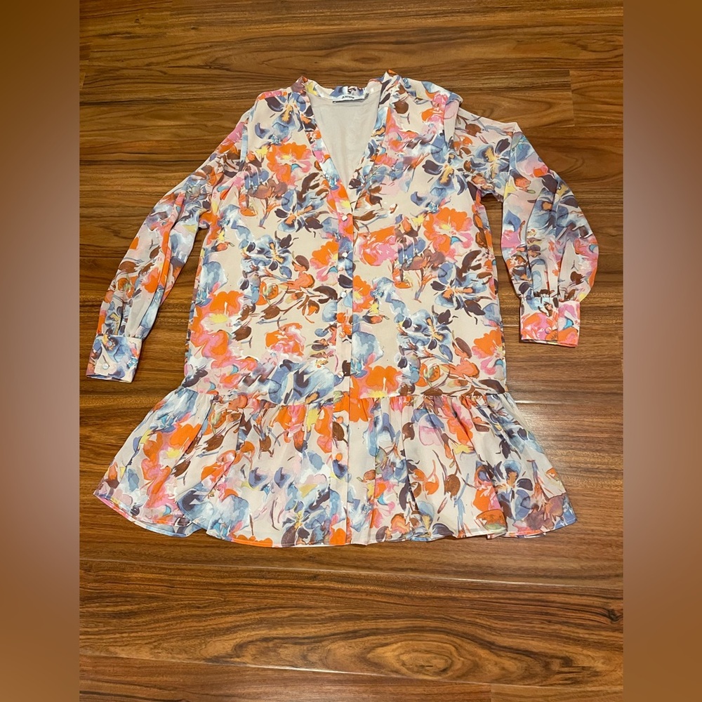 JustFab Pink Multicolor Floral Print Knee Length Dress
